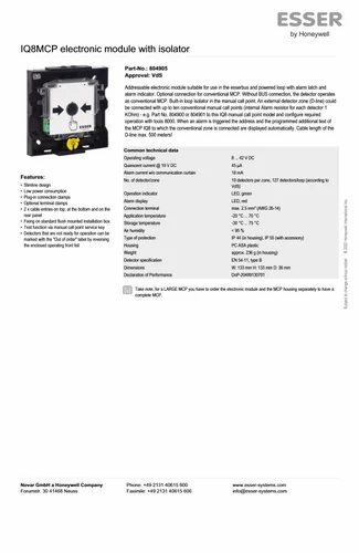 Esser IQ8MCP Mannual Call Point 804905